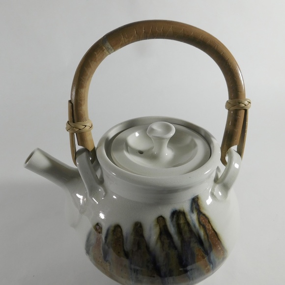 Studio Pottery Bamboo Handle RaKu Stoneware Teapot Signed - Picture 3 of 11